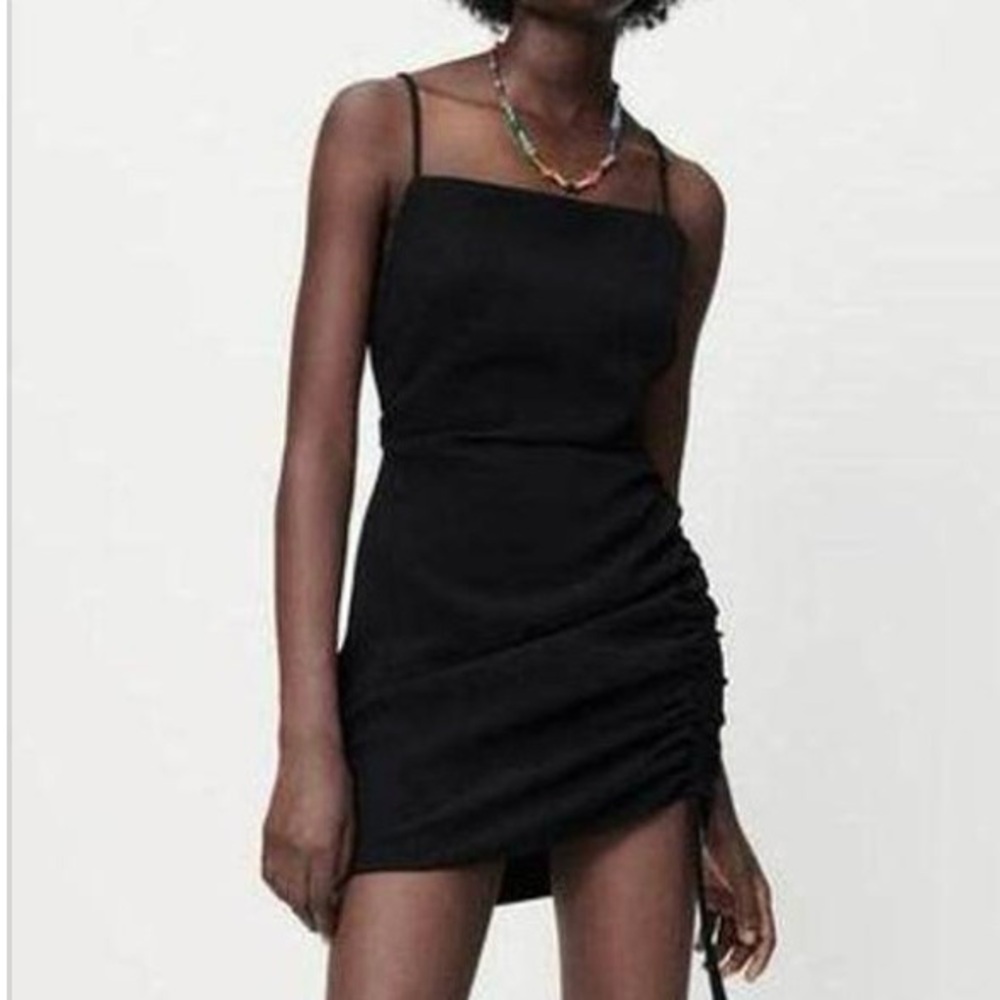 Zara Black Side Ruched Mini Dress